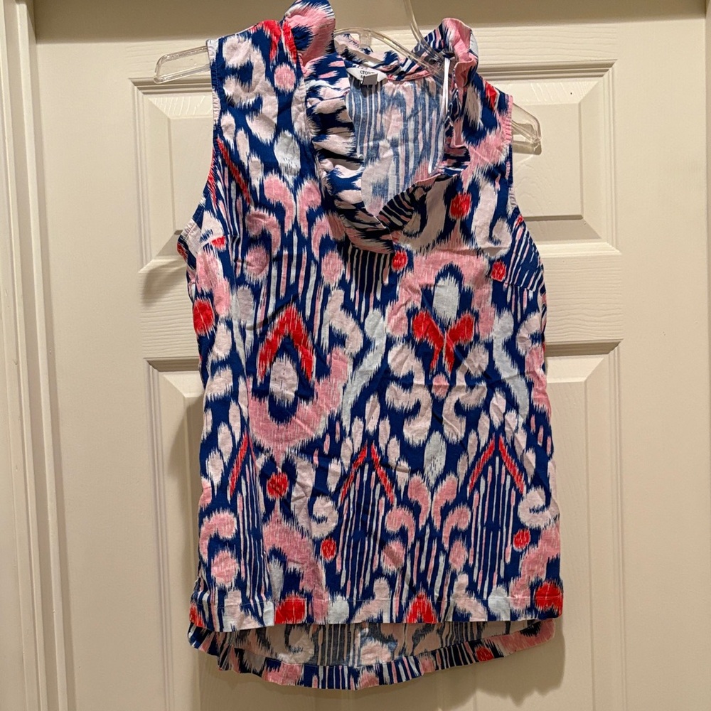 crown & ivy Blue Pink Red Ikat Cowl Neck Sleeveless Top